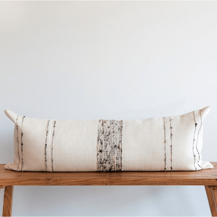 Bogota Lumbar Pillow Large Ivory With Grey Stripes